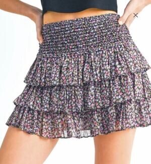 reset by jane Blue Pink Floral Angelica Tiered Skort Sz L NWT